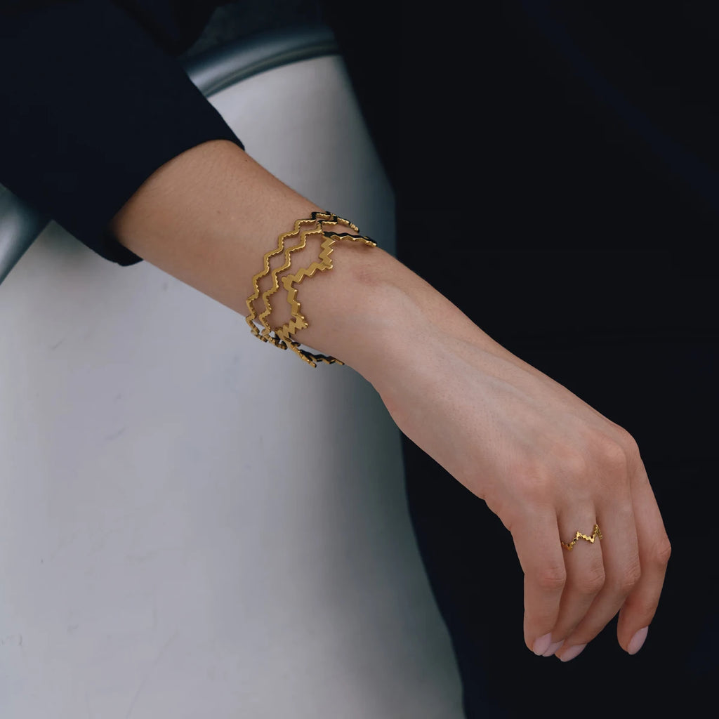 KIKA Irregular Wave Shape Cuff Bracelet For Women Minimalist 18K Gold PVD Plated Stainless Steel Open Bangle Fashion Jewelry