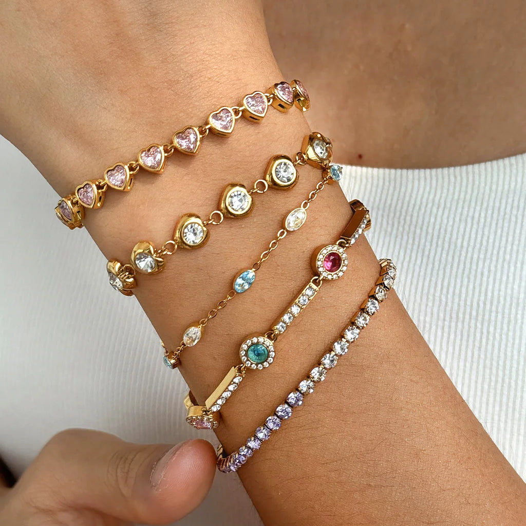 KIKA Multicolor Zircon Tennis Chain Bracelet For Women Waterproof 18K Gold PVD Plated Stainless Steel Bracelet Fashion Jewelry