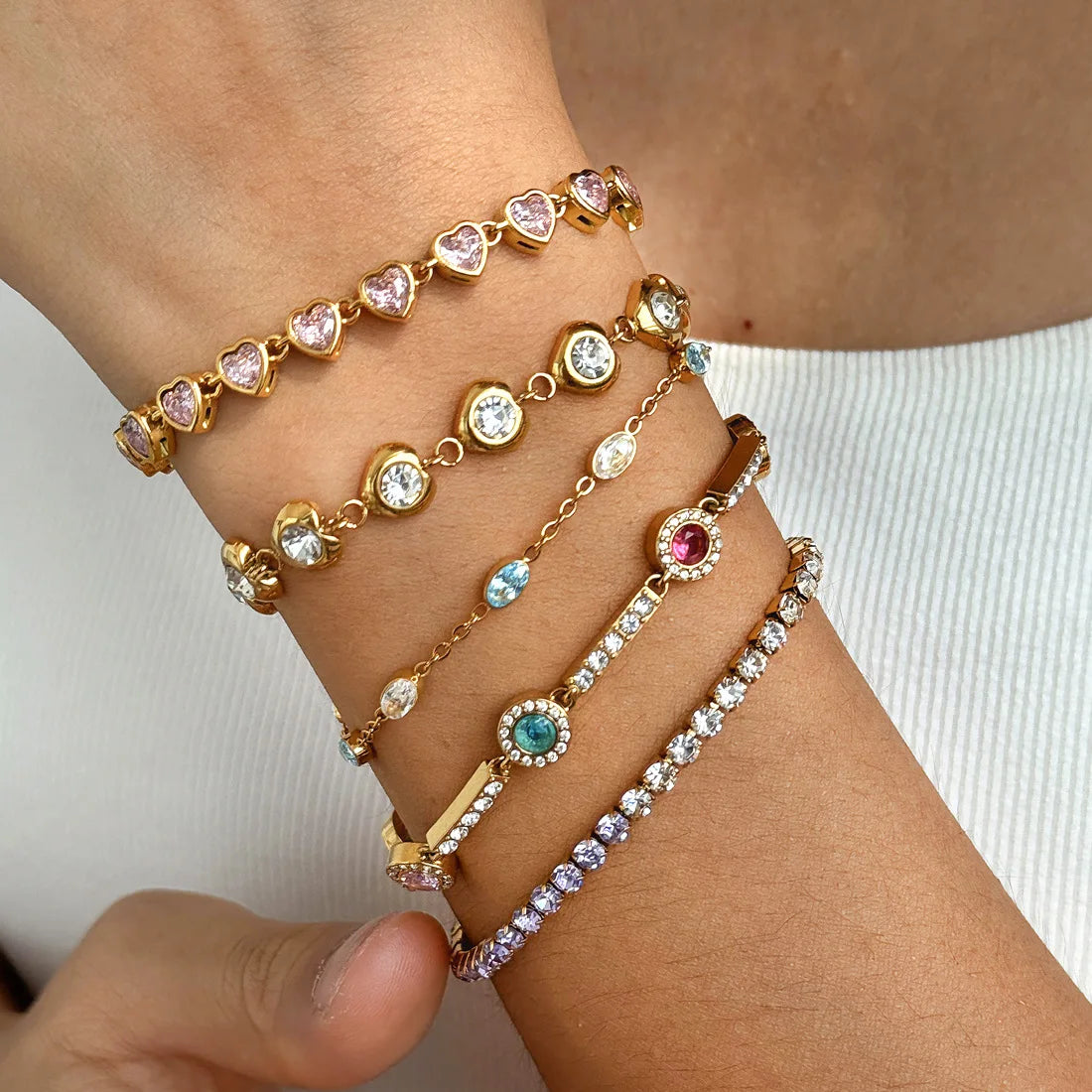KIKA Multicolor Zircon Tennis Chain Bracelet For Women Waterproof 18K Gold PVD Plated Stainless Steel Bracelet Fashion Jewelry