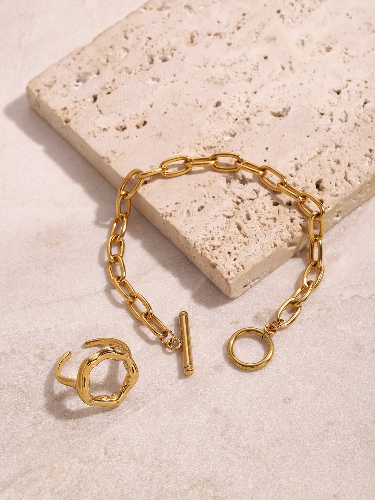 Texture Large Earrings Zircon Bracelet Stacked Chain Adjustable