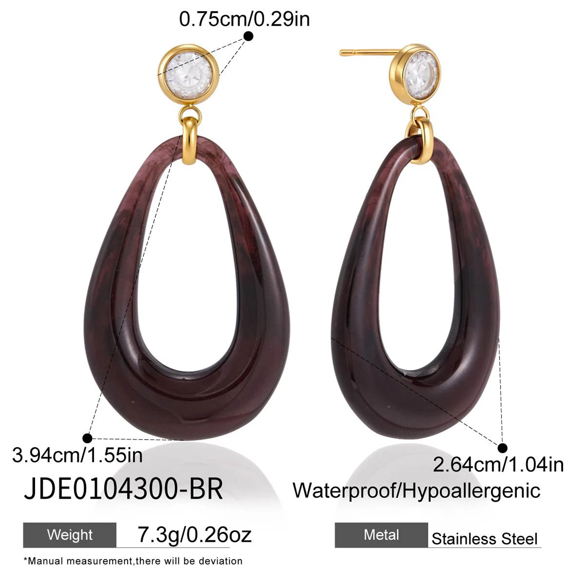 KIKA Water Drop Shape Resin EarringsGold PVD Plated Stainless Steel 316L