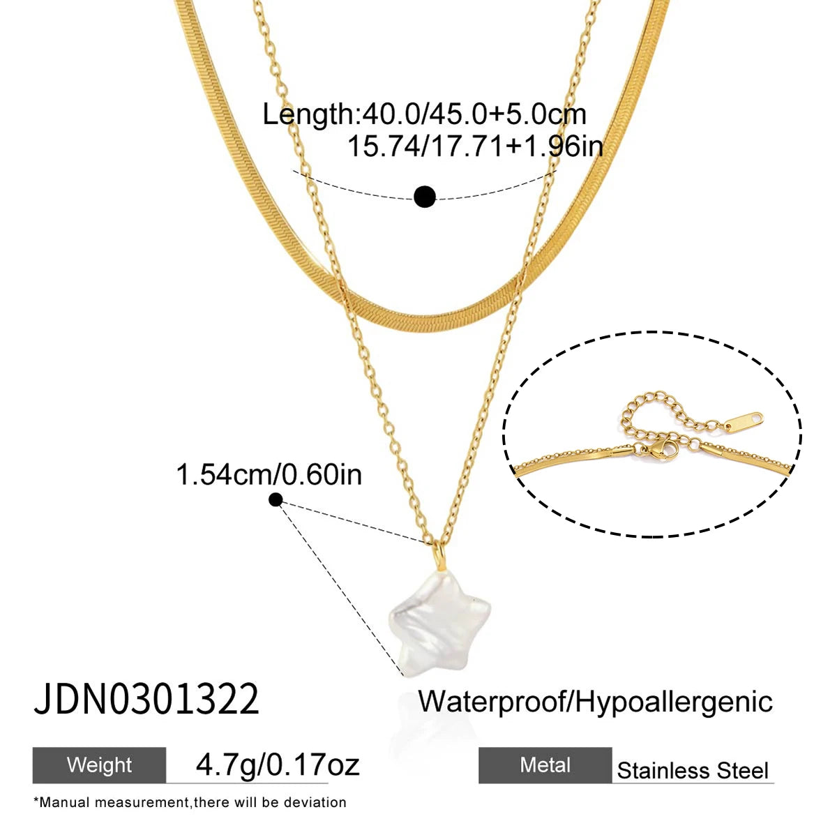 Kika Classic Star Freshwater Pearl Pendant Double Layered Blade Chain O-Chain Necklace