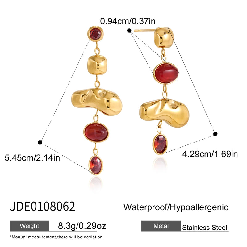 KIKA Geometric Natural Stone Zircon Drop Earrings For Women 18K Gold PVD Plated Stainless Steel Earrings Fashion Jewelry Gift