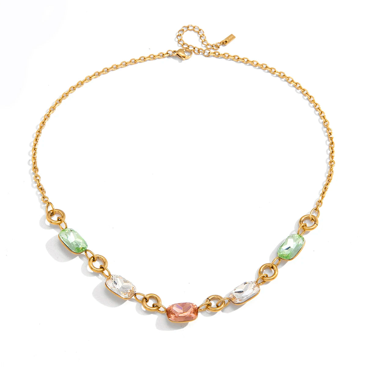 Kika Summer Delicate Geometric Colored Rhinestone Chain Necklace