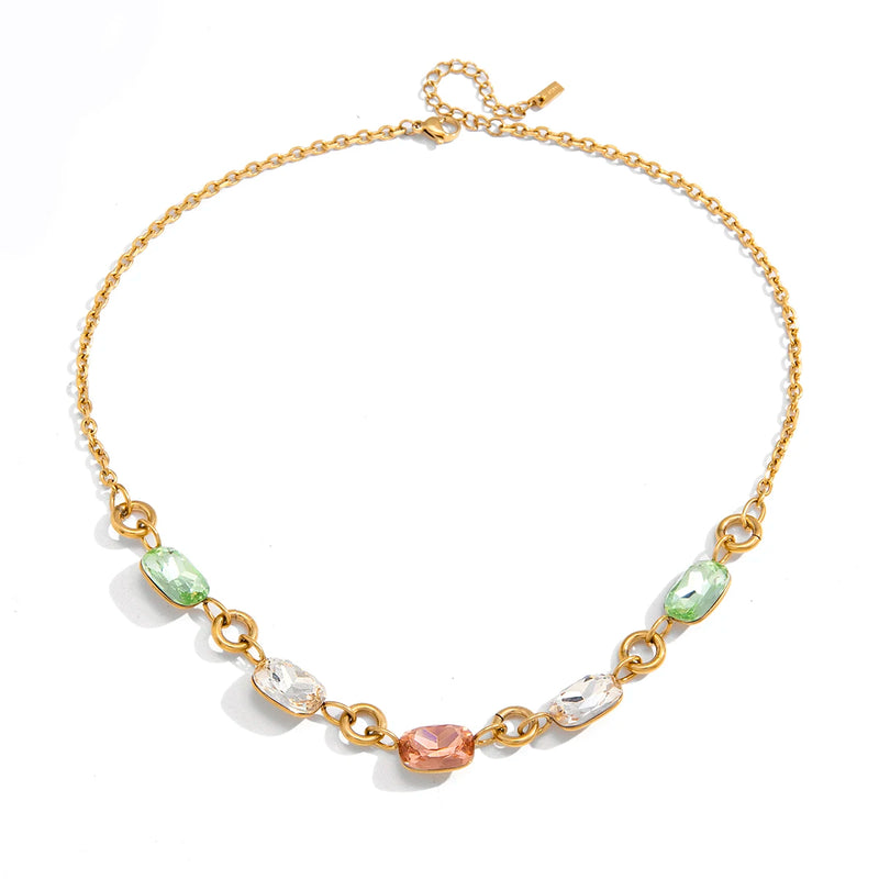 Kika Summer Delicate Geometric Colored Rhinestone Chain Necklace