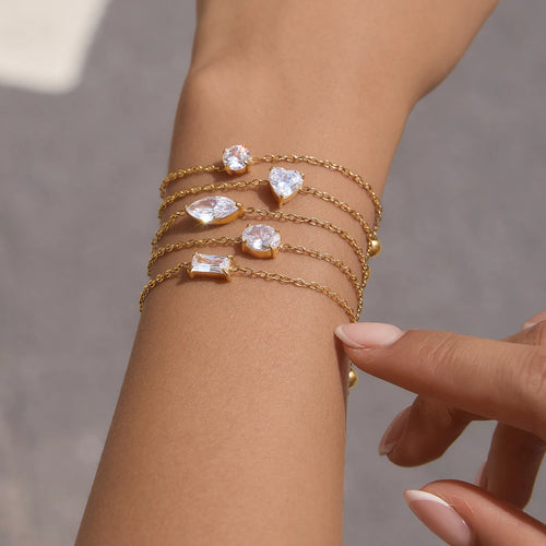 Kika Delicate Geometric Zircon Charm Bracelet For Women Minimalist 18K Gold PVD Plated Stainless Steel 316L