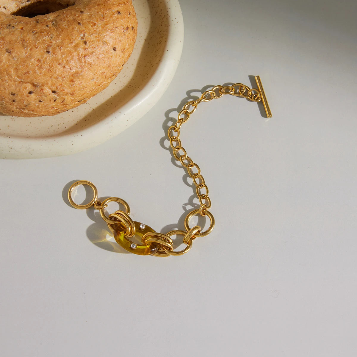Vintage Large And Small Circular Rings Bracelet With Amber Resin Ring