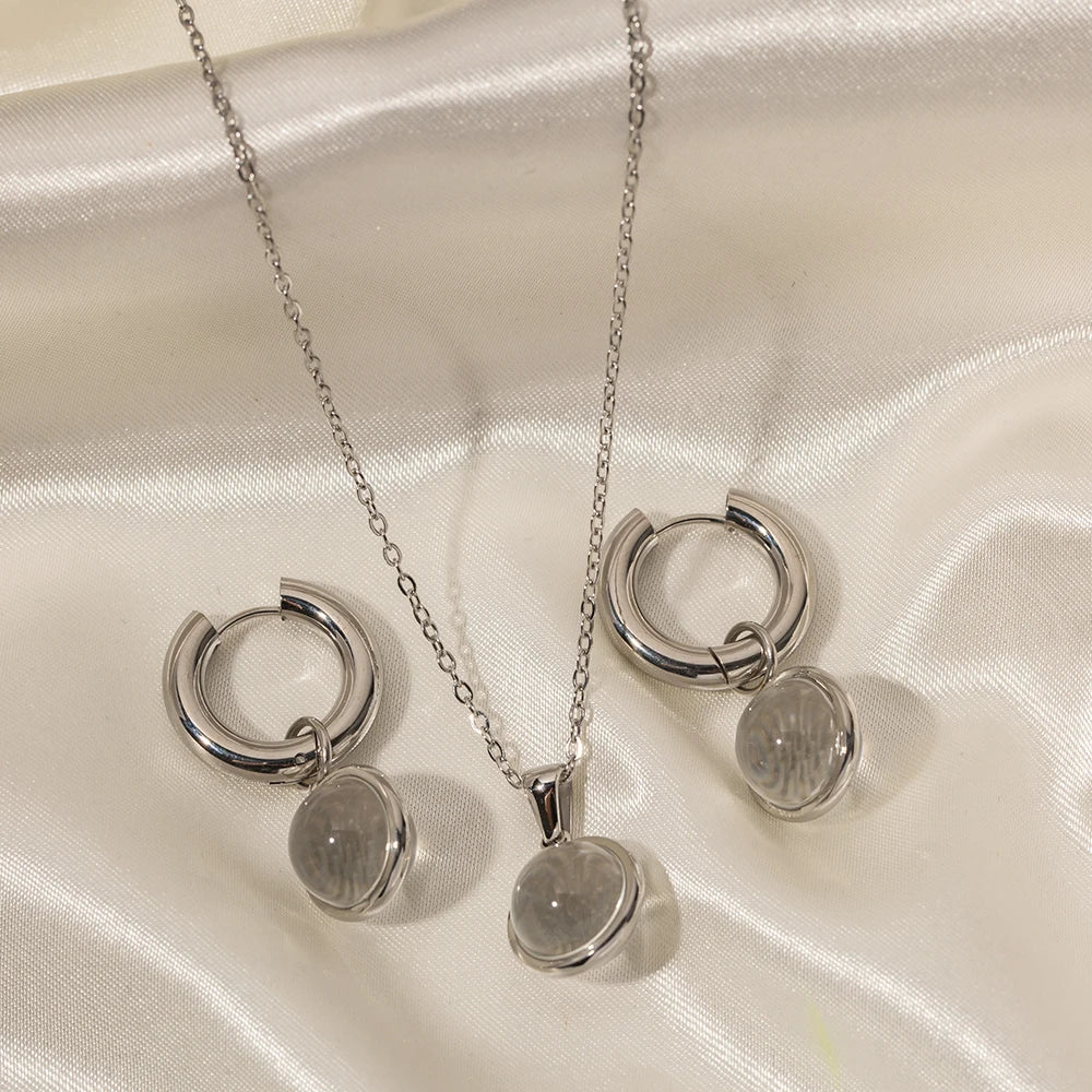 Kika Waterproof Silver Plated Stainless Steel Transparent Stone Necklace