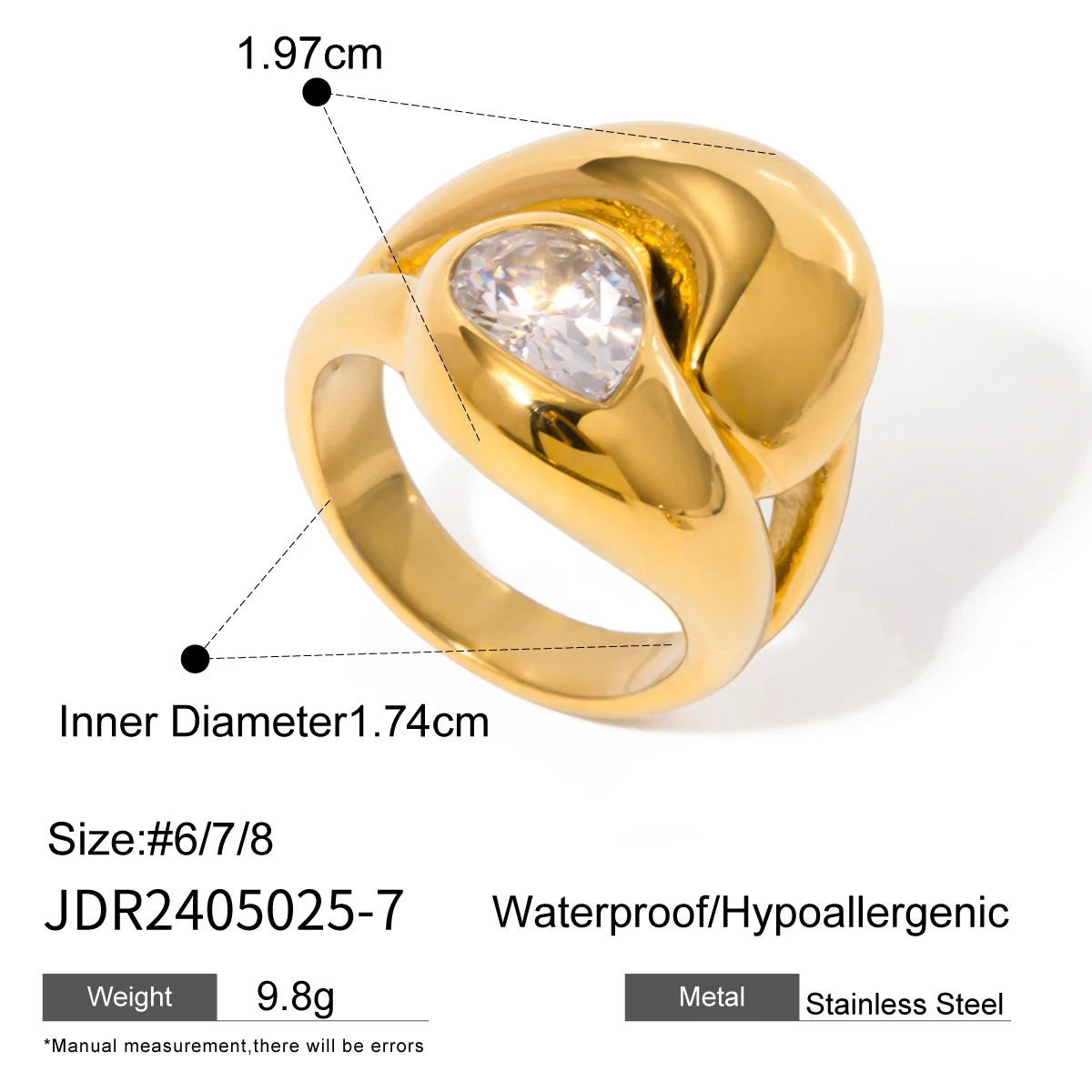 KIKA Cubic Zirconia Metal Stainless Steel 316L Waterproof