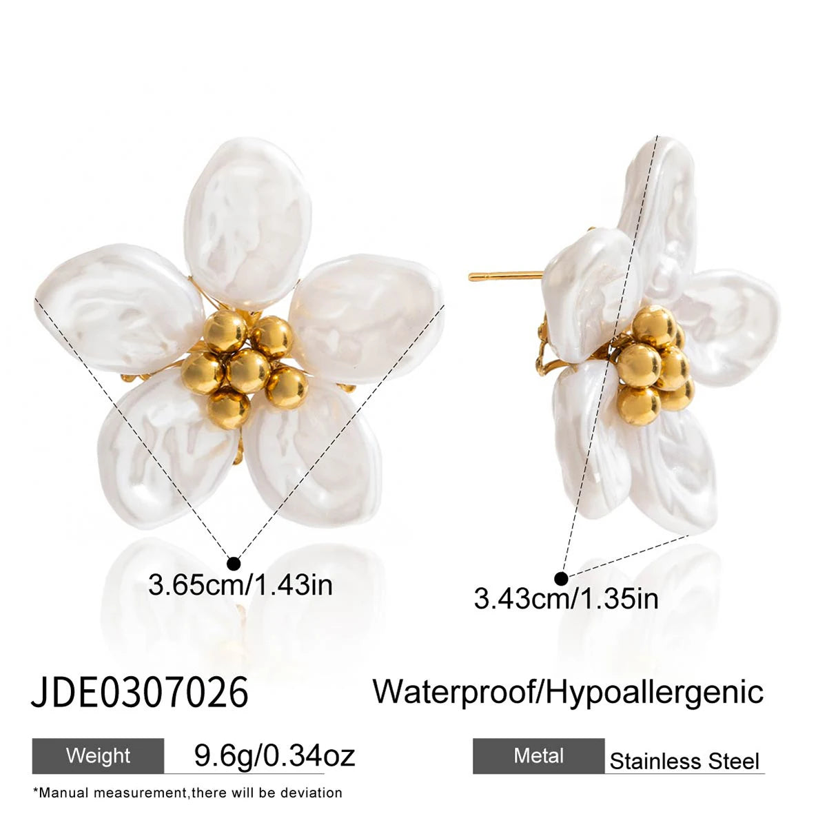 KIKA Vintage Elegant 18K Gold Color PVD Plated Stainless Steel 316L Resin Pearl Zircon Maple Leaf Earrings