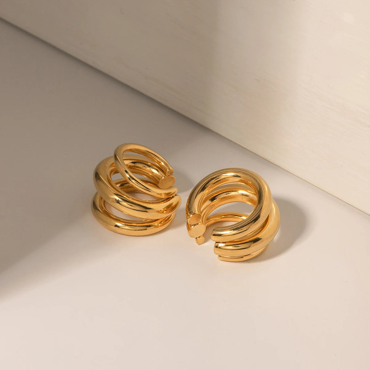 KIKA 18K Gold Color Stainless Steel 316L Three-layer Ear Clip Waterproof Metal Unique Fashion Trendy