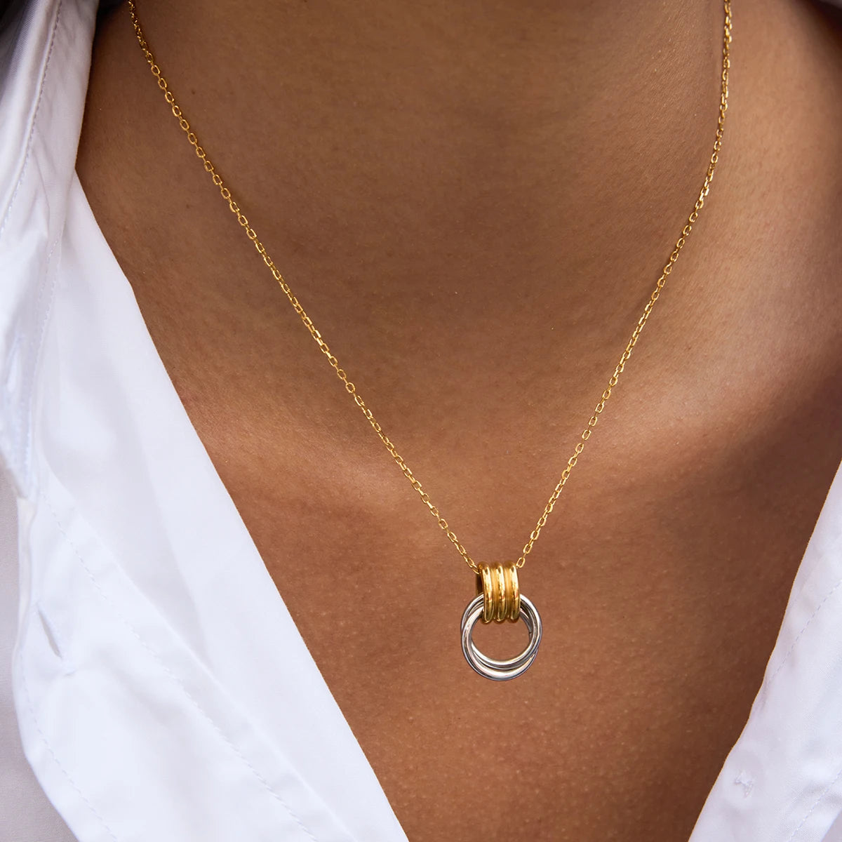 Kika Minimalist Two tone Door Handle Interlocking Pendant Necklace