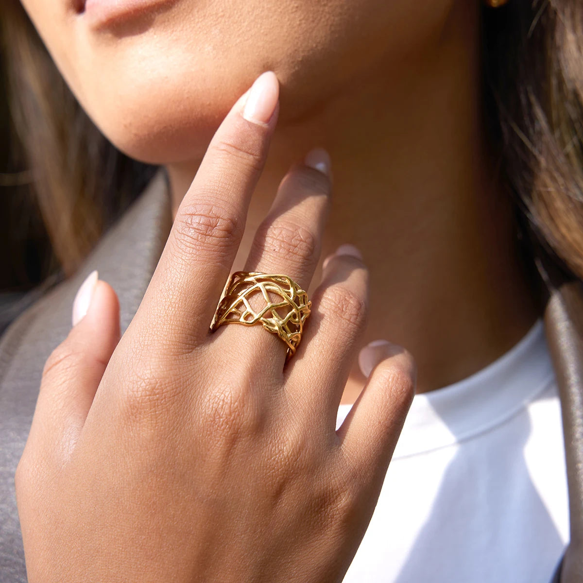 KIKA Classic Unique stars Shaped Hollow Ring   Stainless Steel 316L