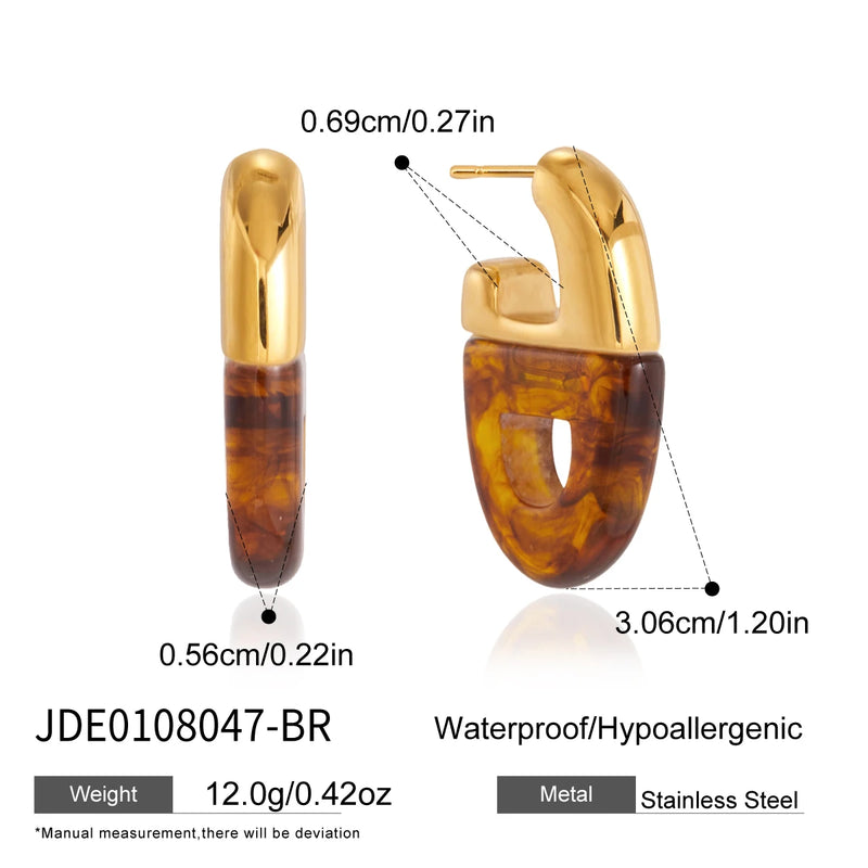 KIKA Vintage Resin Earrings For Women Minimalist 18K Gold PVD Plated Stainless Steel Stud Earrings Fashion Jewelry Gift