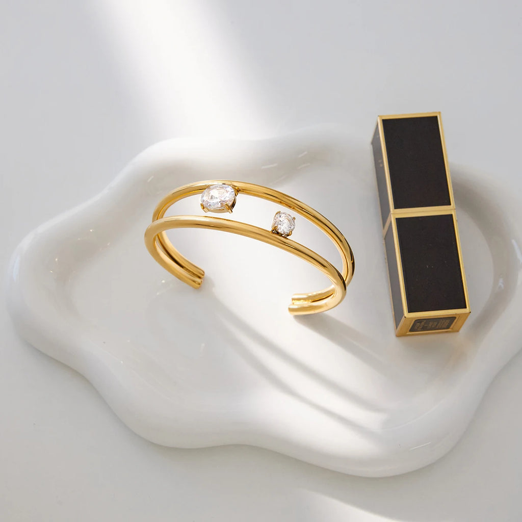 Kika Minimalist Round White Zircon Double Layer Hollow Bracelet