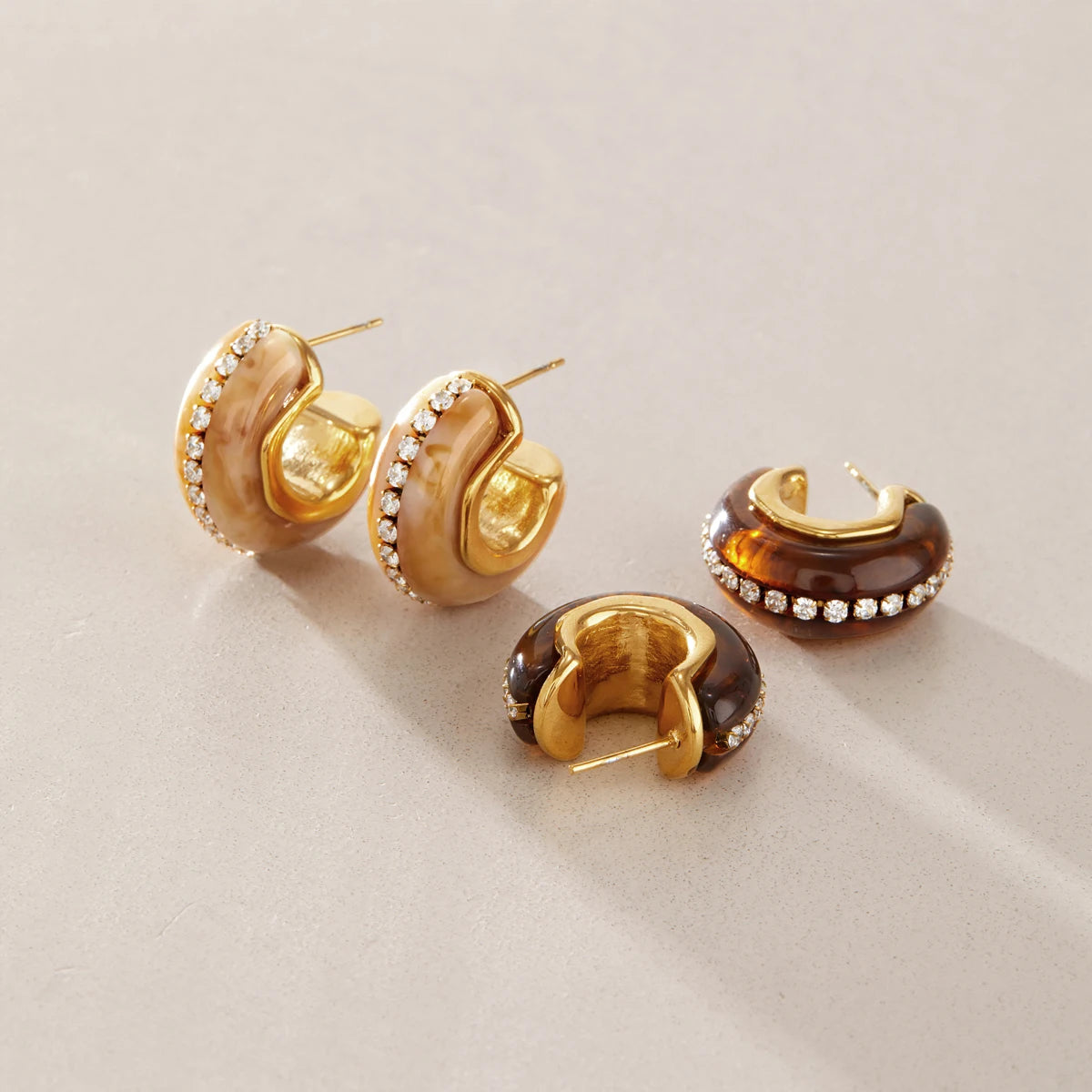 KIKA Zircon Resin Stud Earrings For Women Minimalist C Shape 18K Gold PVD Plated Stainless Steel Earrings Fashion Jewelry Gift