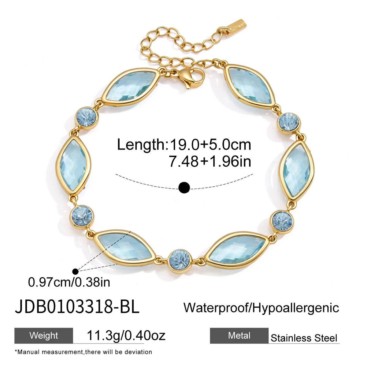 KIKA Elegant Geometric Zircon Glass Bracelet PVD Plated Stainless Steel 316L