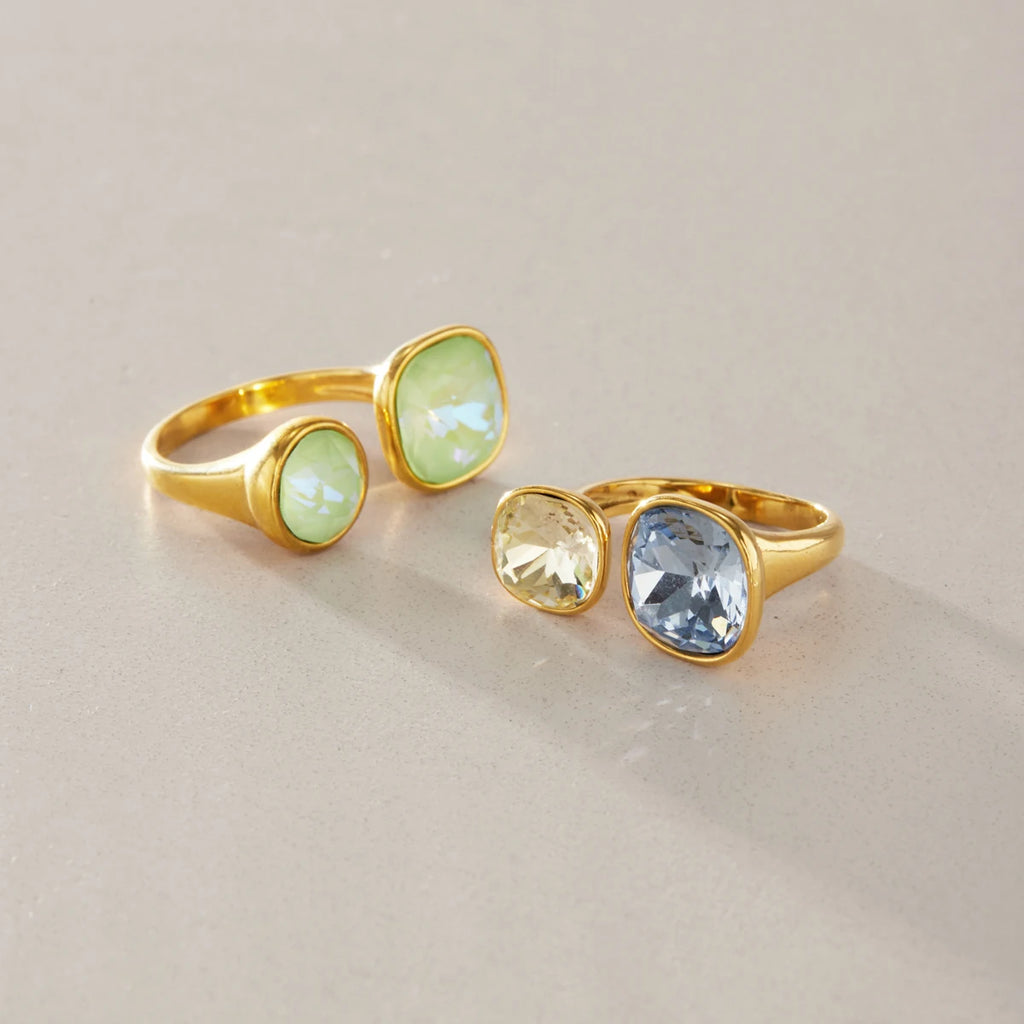 KIKA Lovely Geometric Glass Crystal Open RingsPVD 18K Gold Plated Stainless Steel 316L