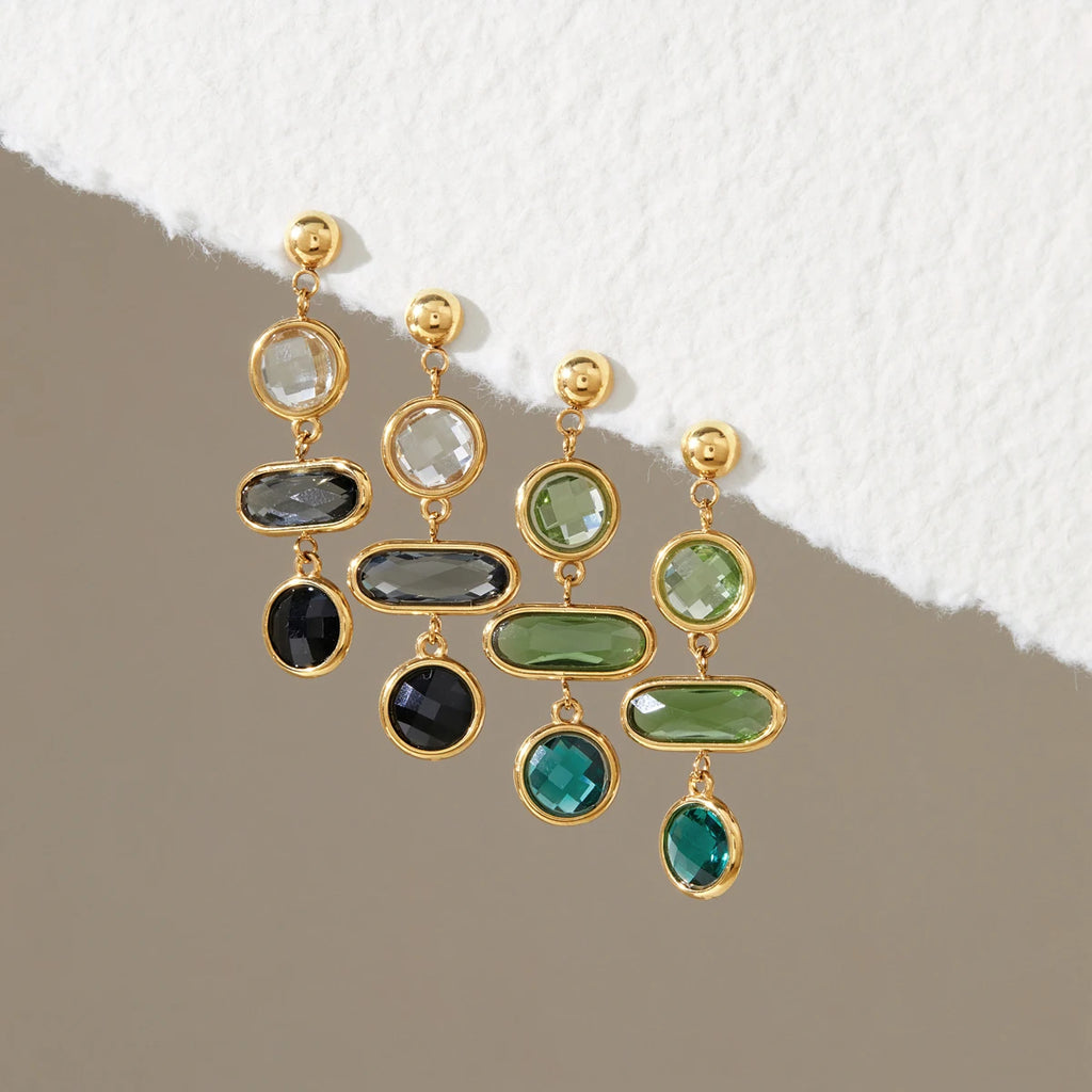 KIKA Elegant Geometric Glass Drop Earrings For Women Minimalist 18K Gold PVD Plated Stainless Steel Earrings Fashion Jewelry