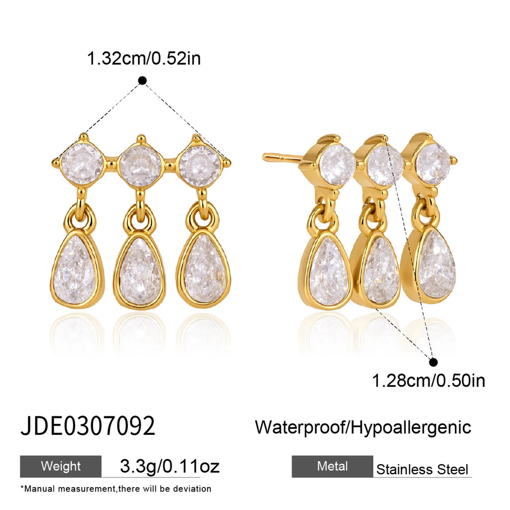 KIKA Delicate Round Water Drop Zircon Earrings For Women 18K Gold PVD Plated Stainless Steel Earrings Fashion Jewelry Gift