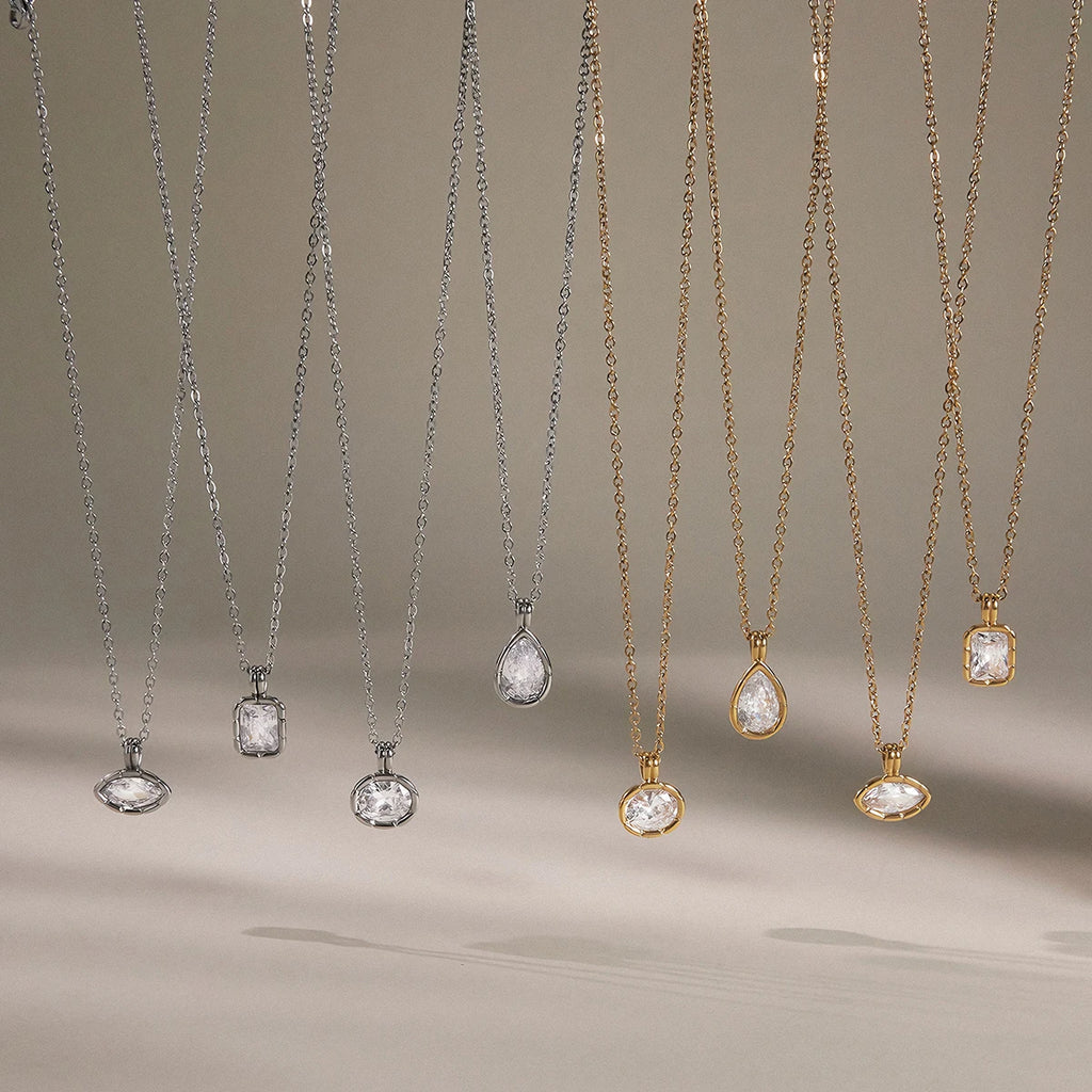 Kika Geometric Zircon Pendant Necklace For Women Minimalist 18K Gold PVD Plated Stainless Steel 316L