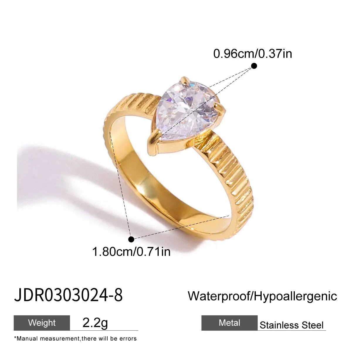 KIKA Minimalist 18K Gold Color PVD Plated Stainless Steel 316L Geometric Zircon Flower Ring Stackable Texture Ring