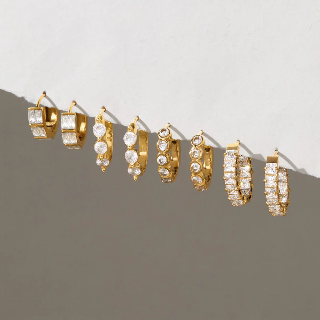 KIKA Zircon Crystal Geometric Clip Earrings For Women Minimalist 18K Gold Plated Stainless Steel 316L Earrings Fashion Jewelry Gift