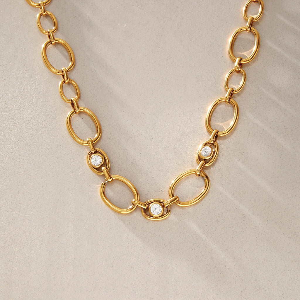 KIKA Classic Zircon Hollow Chain Necklace For Women Minimalist 18K Gold Plated Stainless Steel Necklace Fashion Jewelry Gift