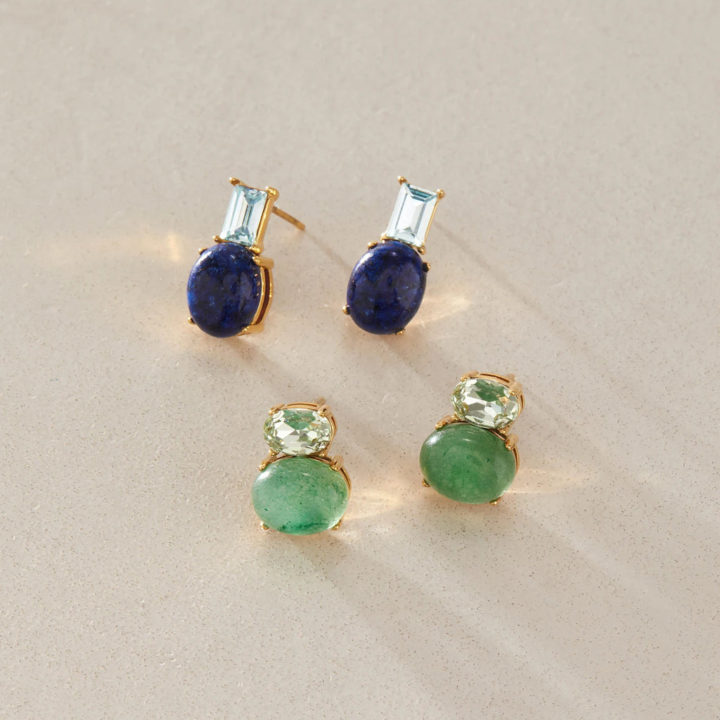 KIKA Crystal Natural Stone Stud Earrings For Women Minimalist 18K Gold PVD Plated Stainless Steel Earrings Fashion Jewelry