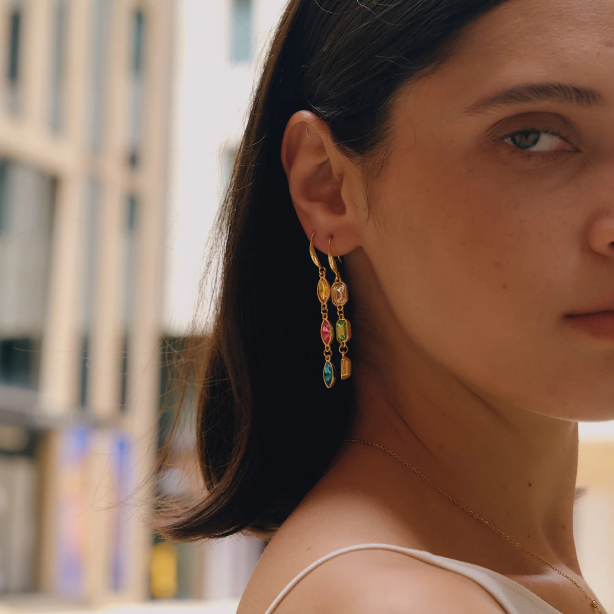 KIKA Multicolor Geometric Crystal Drop Earrings For Women 18K Gold PVD Plated Stainless Steel Earrings Fashion Jewelry Gift