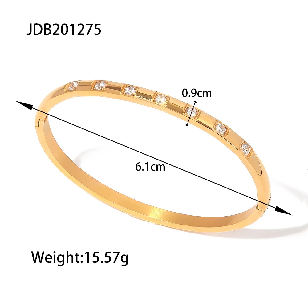 KIKA Luxury 18K Gold Plated White Round Zirconia Stainless Steel Bangles Band For Ladies Daily Wearing bijoux acier inoxidable