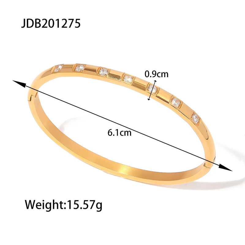KIKA Luxury 18K Gold Plated White Round Zirconia Stainless Steel Bangles Band For Ladies Daily Wearing bijoux acier inoxidable