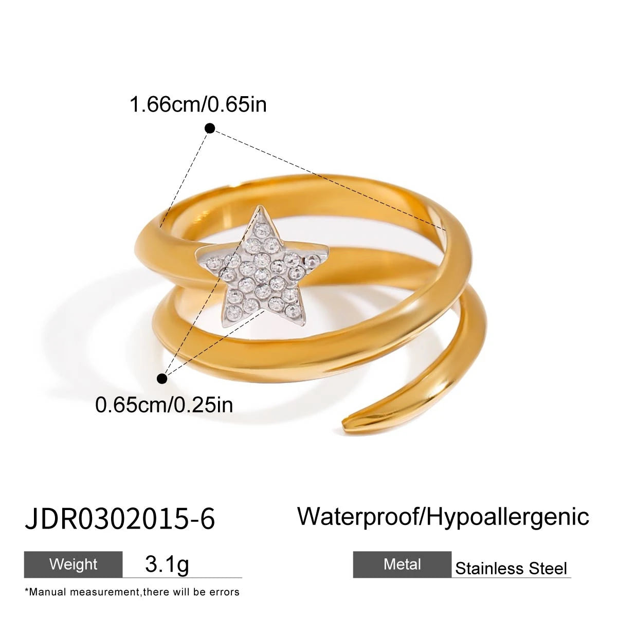Kika Fashion Pentagram Three Layer Ring 18K Gold