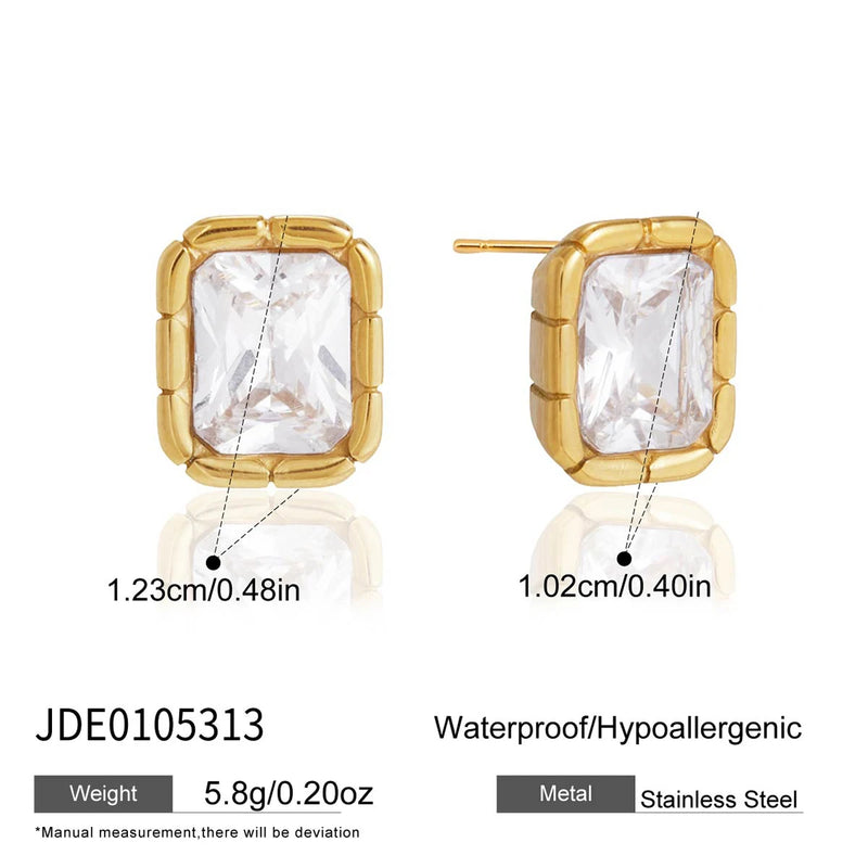 KIKA Delicate Rectangle Zircon Stud Earrings PVD Plated Stainless Steel 316L