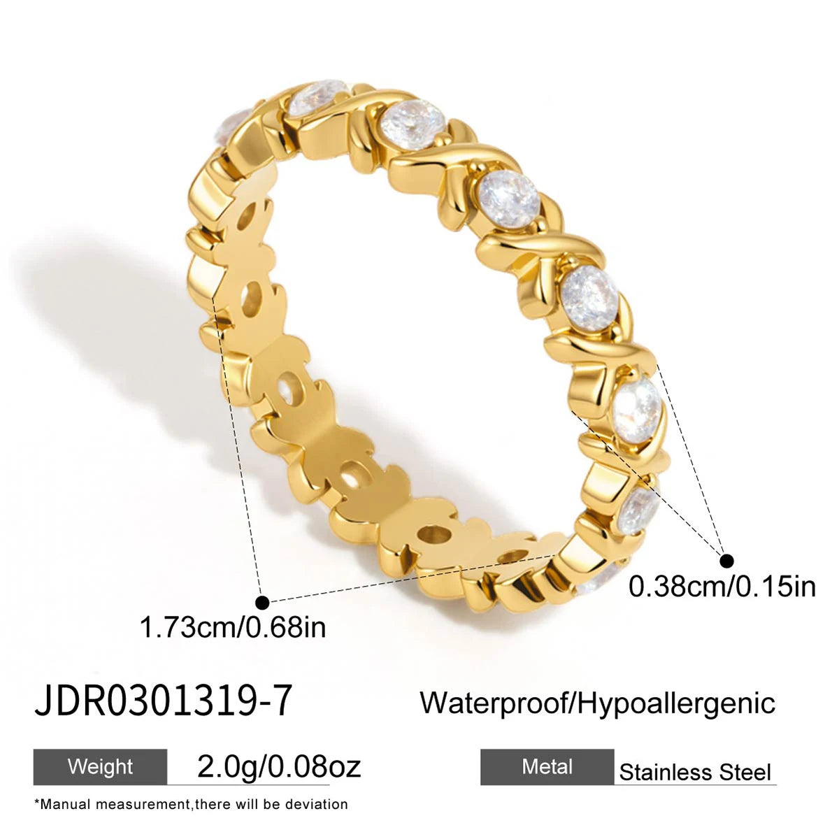 Kika Delicate Round Zircon X-Crossed Ring 18K PVD Gold Plated Stainless Steel Rings