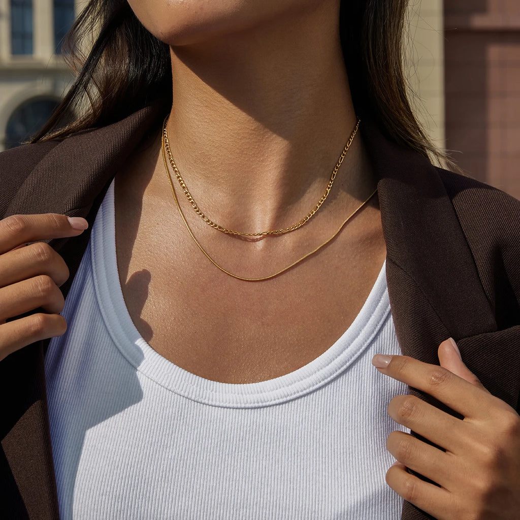 Kika Minimalist Figaro Chain Round Snake Bone Chain Double Layer