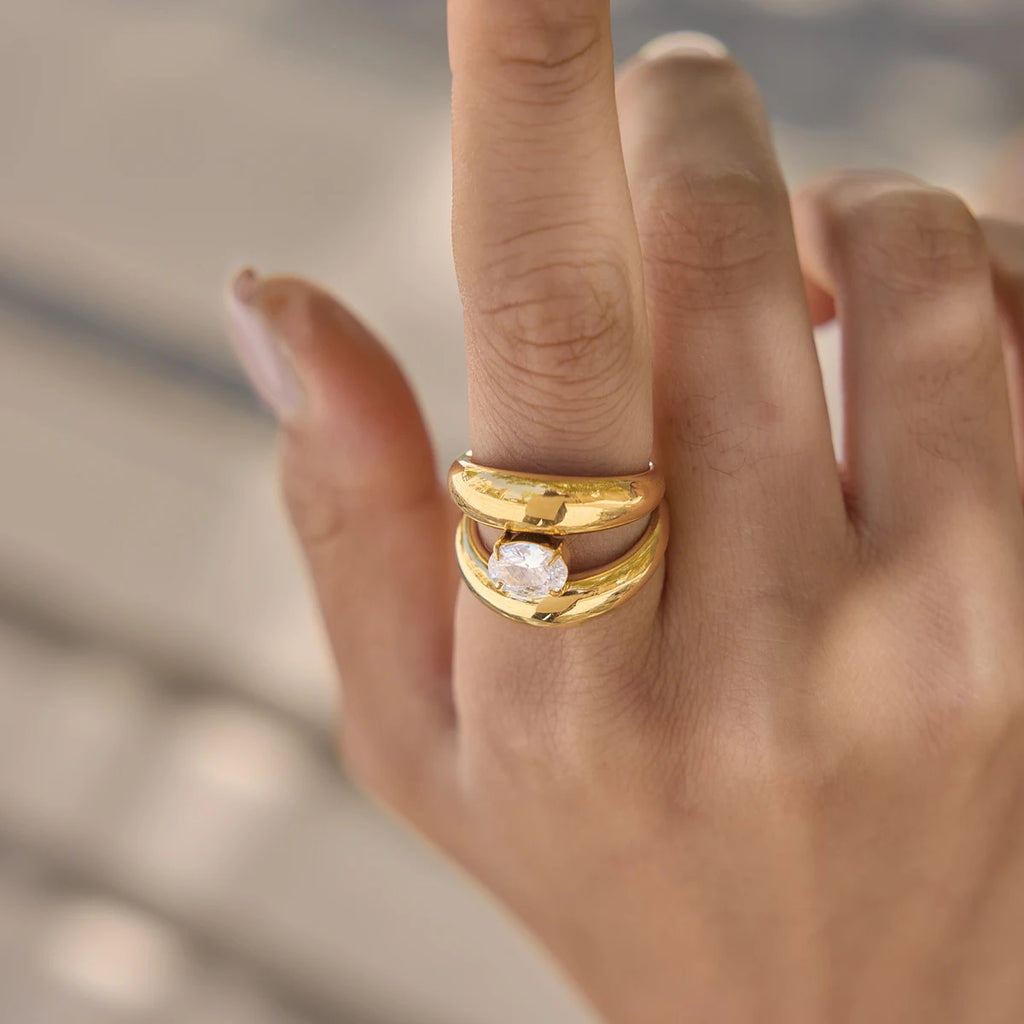 Kika Delicate Oval Zircon Double Layer Open Rings