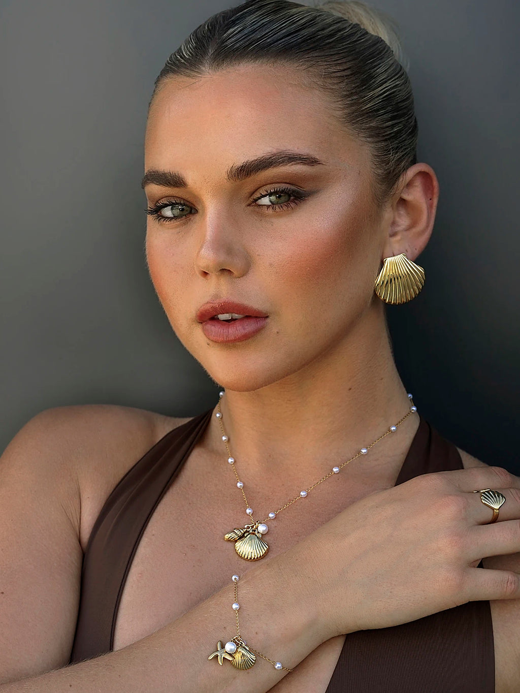 Stainless Steel Big Textured shell Big Stud Earrings Distinctive