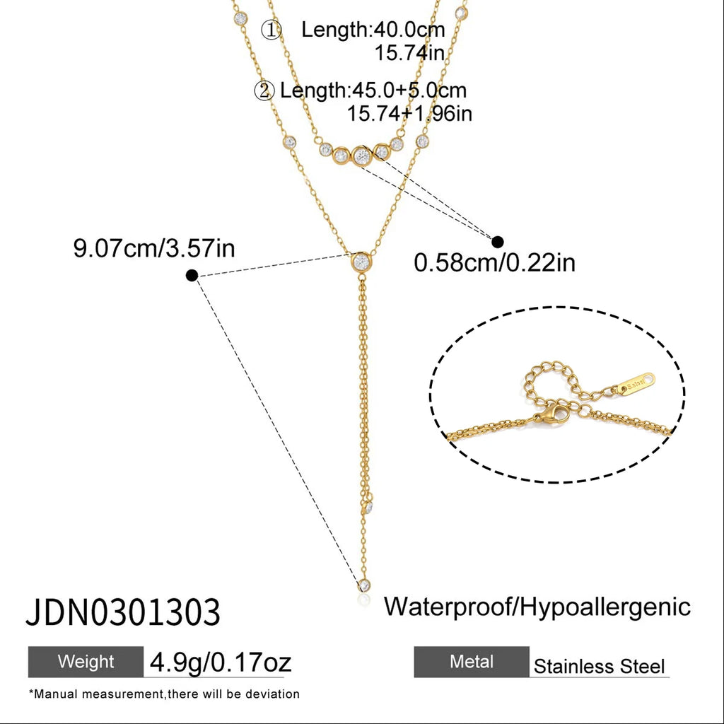 Kika Delicate Round White Zircon Smiley Face Y-Shaped Chain Double-Layer Necklaces