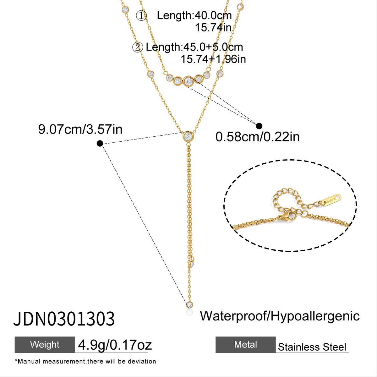 Kika Delicate Round White Zircon Smiley Face Y-Shaped Chain Double-Layer Necklaces