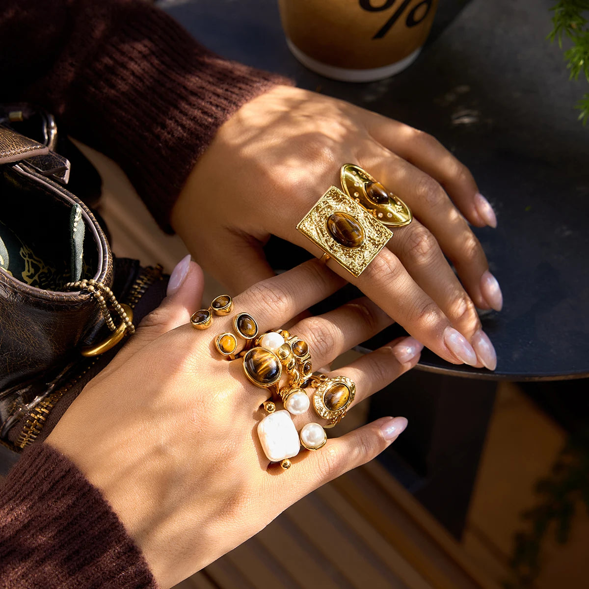 Kika Various Styles Brown Tiger Eye Stone Ring