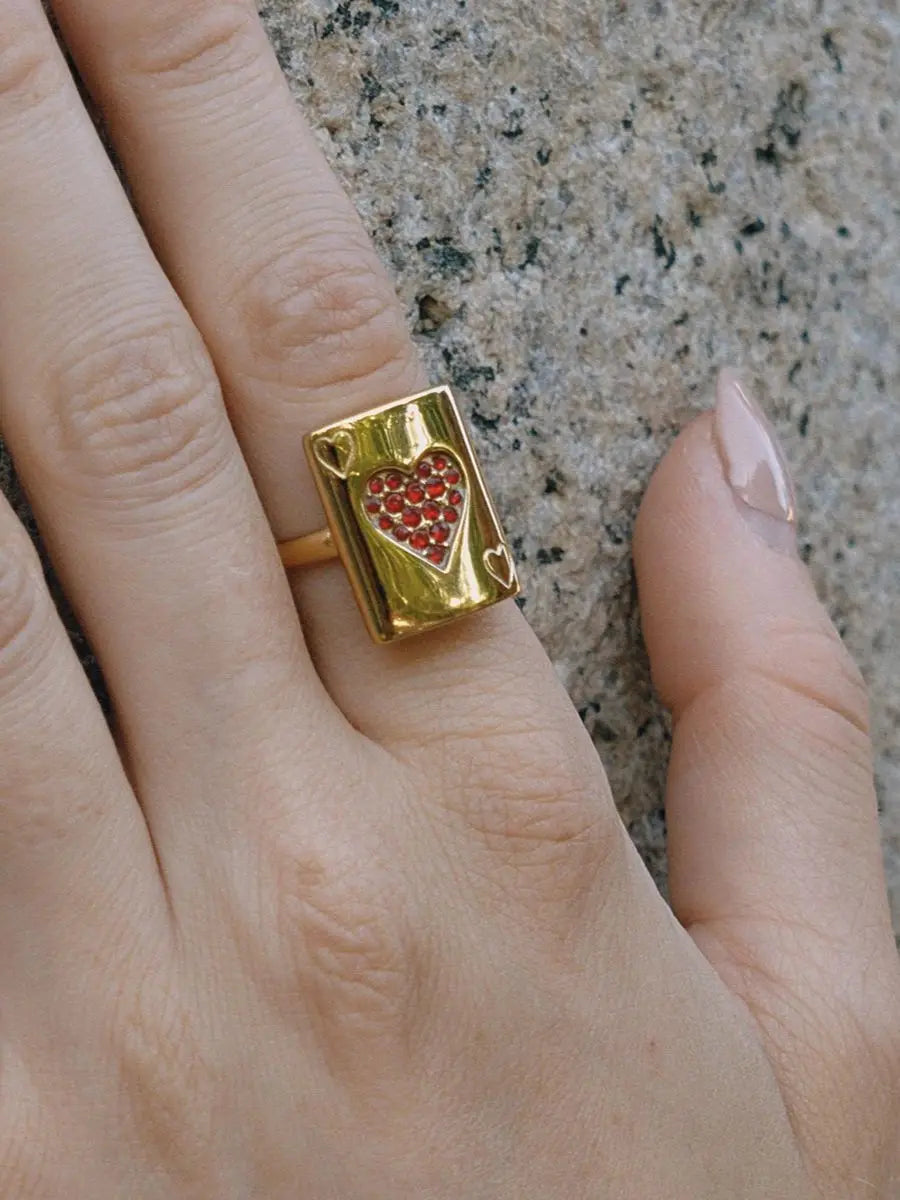 Heart Shaped Red Zircon Poker Ring