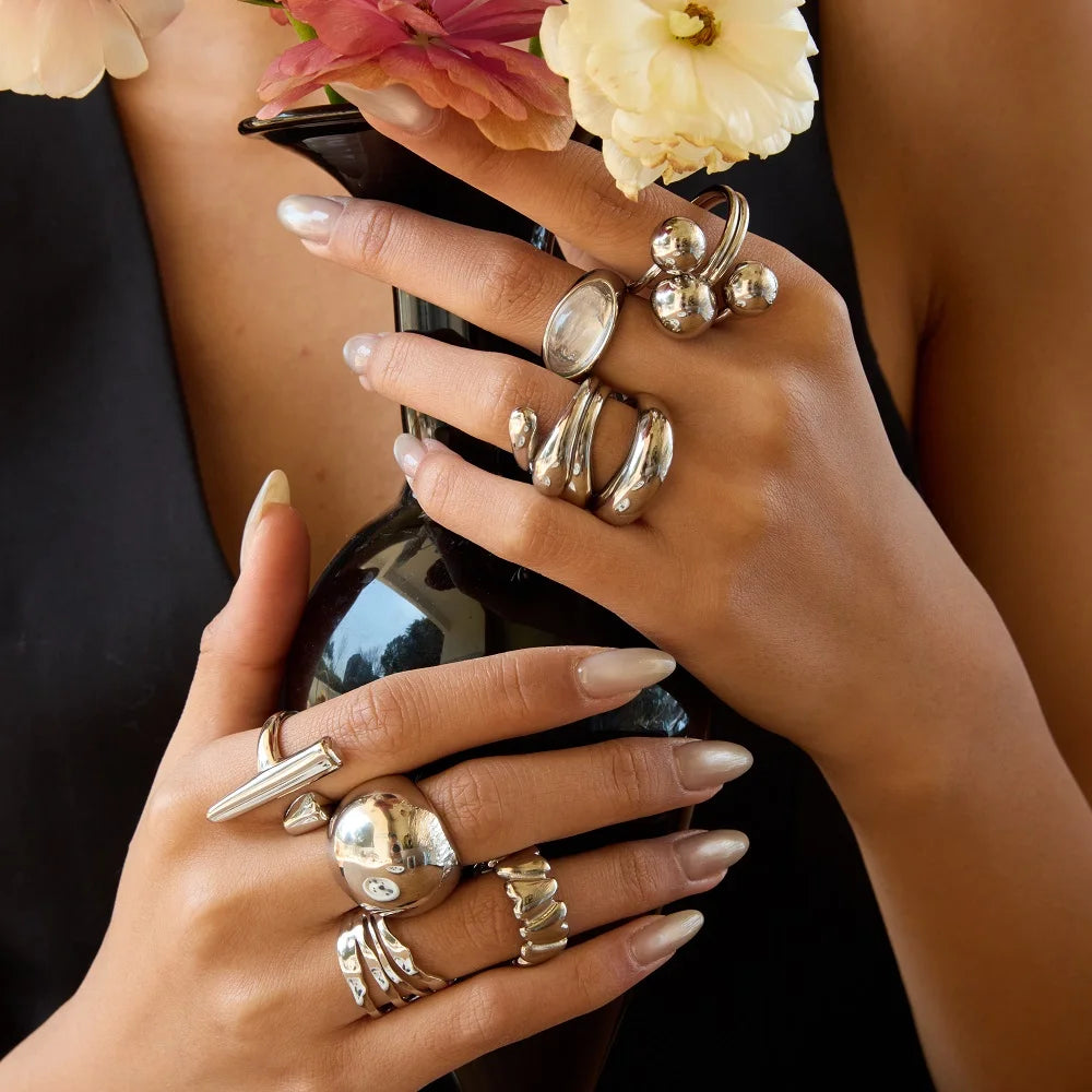 Smooth Liquid Wave Irregular Ring Love Adjustable