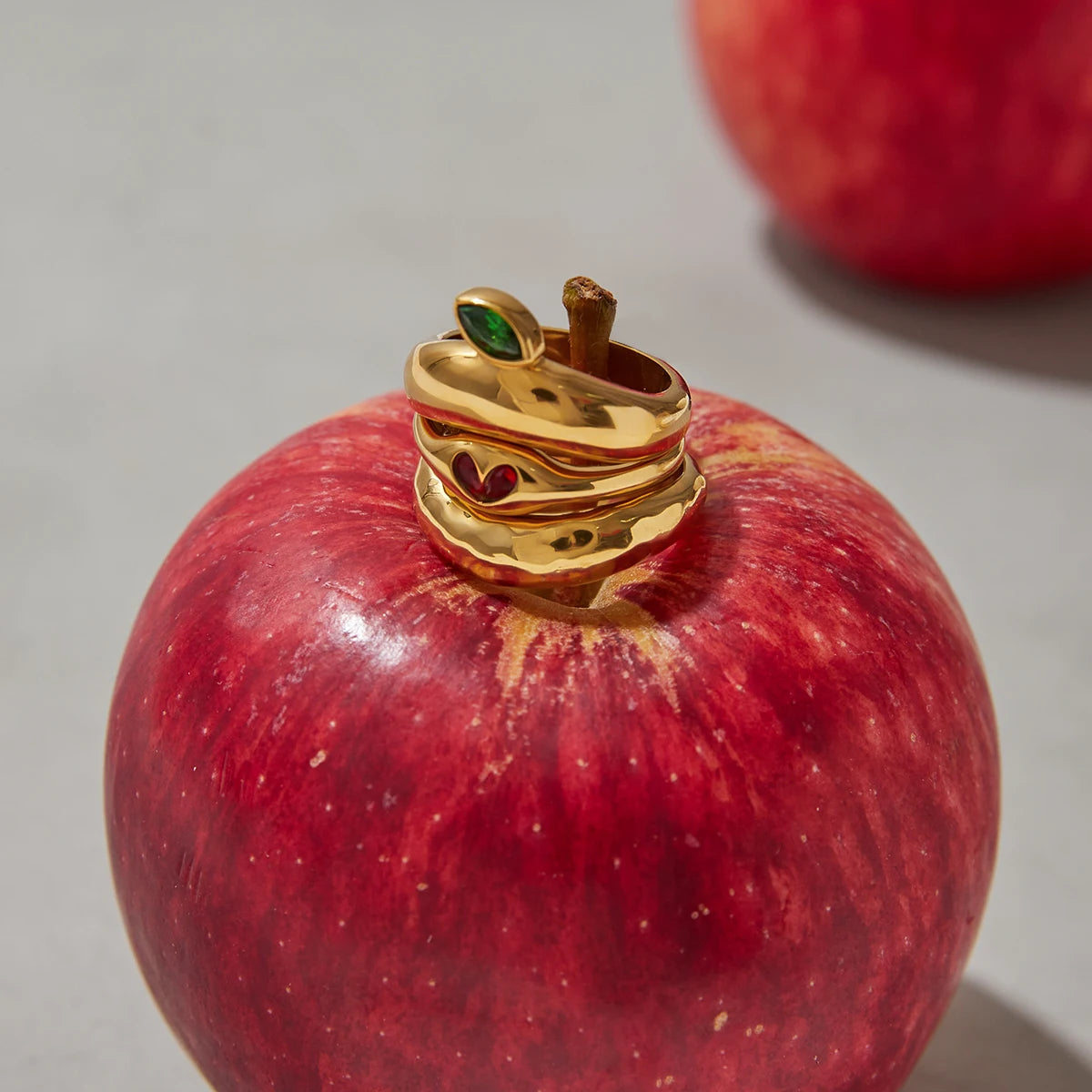 KIKA Fashion Independent Designer's 18K Gold Color Plated Stainless Steel Apple Hammer Pattern Stackable Ring Women's Jewelry