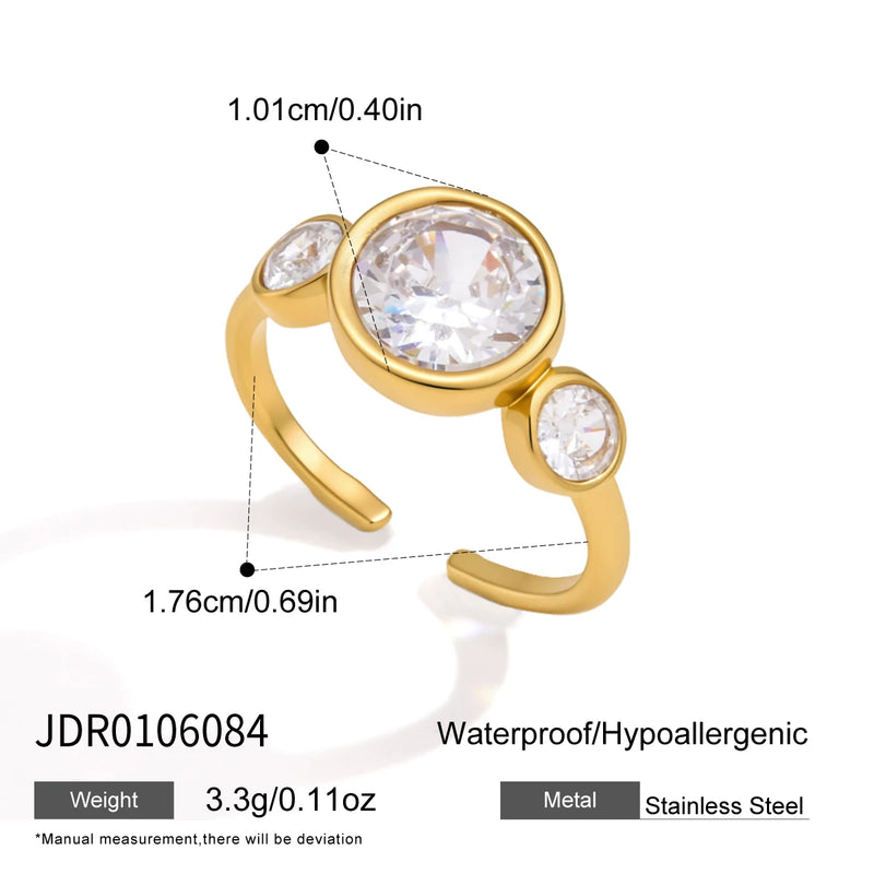 KIKA Classic Geometric Zircon Open Rings For Women Minimalist 18K Gold PVD Plated Stainless Steel Rings Fashion Jewelry Gift
