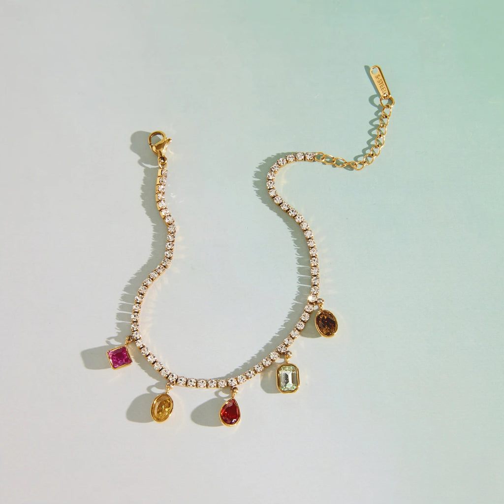 KIKA Geometric Zircon Charms Crystal Tennis Chain Bracelet For Women 18K Gold Plated Stainless Steel Bracelet Fashion Jewelry