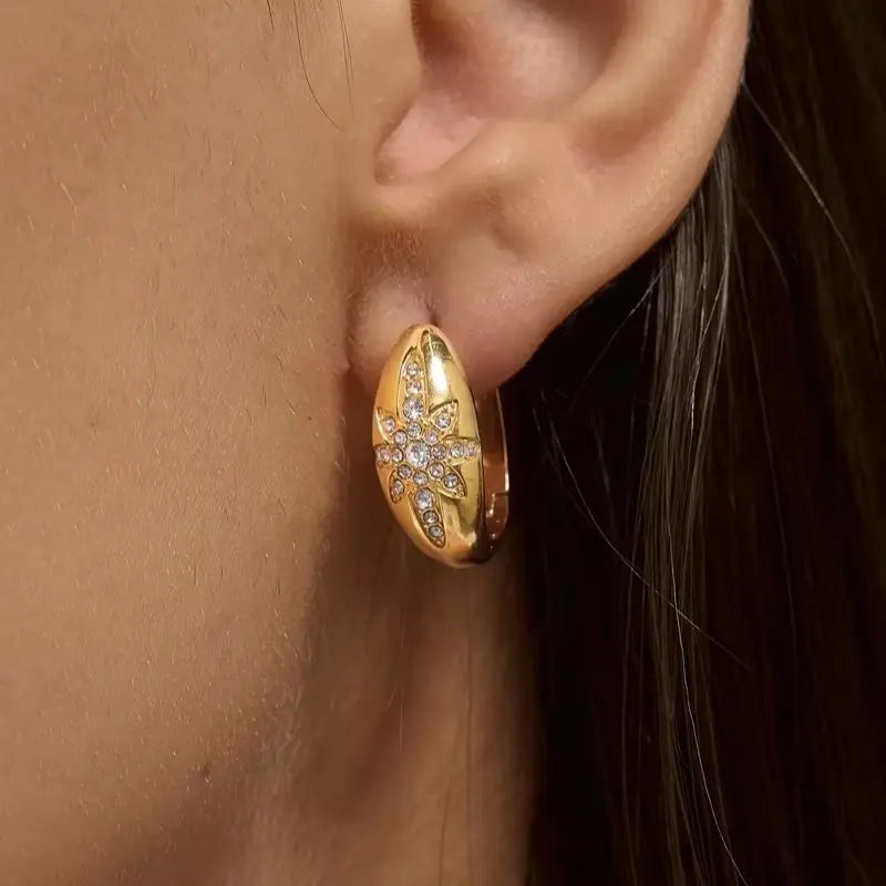 Kika Classic Crystal Star Clip Earrings 18K Gold PVD Plated Stainless Steel 316L