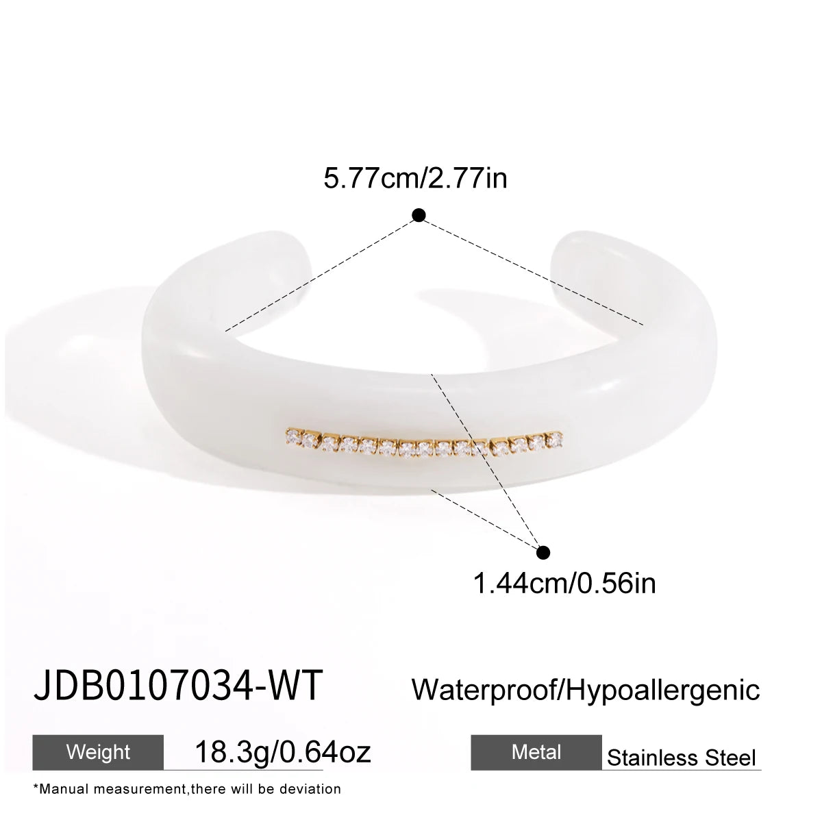 KIKA Chunky Resin Wide Cuff Bracelet For Women Delicate Cubic Zirconia Open Bangle Autumn Winter Fashion Jewelry Gift