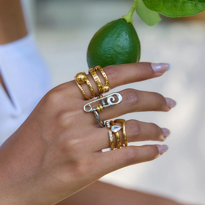 Kika Personalized Designer 18K Gold Color Plated Stainless Steel Two-Color Paper Clip Ring