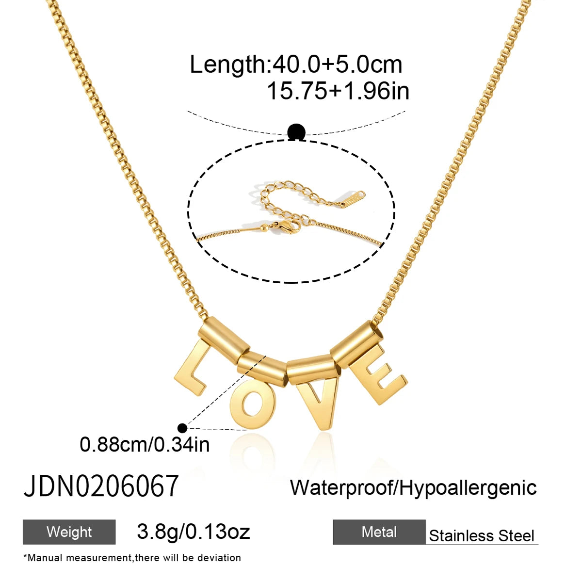 KIKA Slideable Letter Pendant Necklace  18K Gold PVD Plated Stainless Steel 316Lt